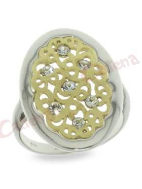 Δαχτυλίδι ασημένιο δίχρωμο με στρογγυλές πέτρες ζιργκόν σε χρώμα λευκό με φινίρισμα λουστρέ επιπλατινωμένο 