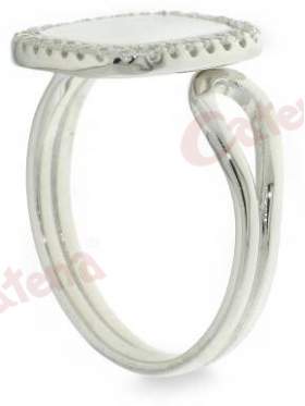 Ασημένιο δαχτυλίδι επιπλατινωμένο με άσπρες πέτρες ζιργκόν και φίλντισι