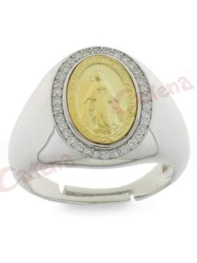 Ασημένιο δαχτυλίδι επιπλατινωμένο με κίτρινο επιχρύσωμα με άσπρες πέτρες ζιργκόν σε σχέδιο παράσταση Χριστού