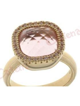 Δαχτυλίδι ασημένιο με ροζ επιχρύσωμα και ροζ πέτρες ζιργκόν 