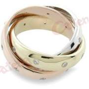 Ασημένιο δαχτυλίδι τρίβερο με τρία χρώματα λευκό κίτρινο ροζ και άσπρες ζιργκόν πέτρες