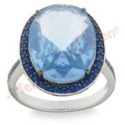 Δαχτυλίδι ασημένιο επιπλατινωμένο στολισμένο με πέτρες ζιργκόν μπλε και γαλάζια