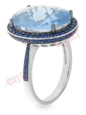 Δαχτυλίδι ασημένιο επιπλατινωμένο στολισμένο με πέτρες ζιργκόν μπλε και γαλάζια
