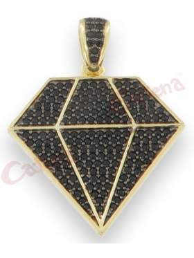 Μενταγιόν ασημένιο επιπλατινωμένο με μαύρες πέτρες ζιργκόν σε σχέδιο διαμάντι