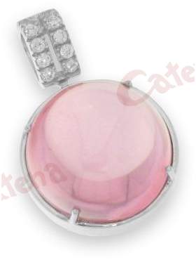 Μενταγιόν ασημένιο επιπλατινωμένο με άσπρες πέτρες ζιργκόν και ροζ