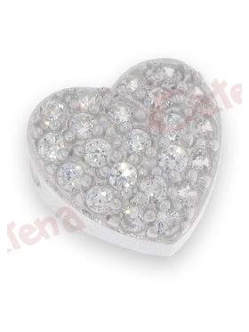 Μενταγιόν ασημένιο επιπλατινωμένο με άσπρες πέτρες ζιργκόν σε σχέδιο καρδιά