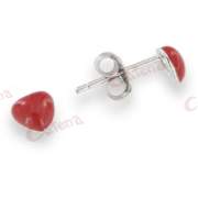 Σκουλαρίκια ασημένια επιλατινωμένα με κόκκινο σμάλτο σε σχέδιο καρδιά