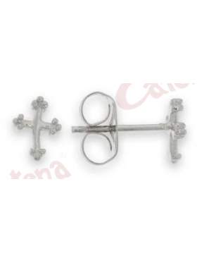 Σκουλαρίκι ασημένιο επιπλατινωμένο σε σχέδιο σταυρό χωρίς πέτρες