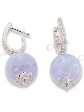 Σκουλαρίκια ασημένια επιλατινωμένα με άσπρες πέτρες ζιργκόν  και γαλάζια με κούμπωμα πεταλούδα 