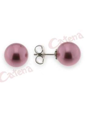 Σκουλαρίκι ασημένιο επιπλατινωμένο στολισμένο με πέρλα σε χρώμα ροζ 