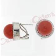 Σκουλαρίκια ασημένια επιπλατινωμένα με άσπρες πέτρες ζιργκόν και κόκκινες πέρλες