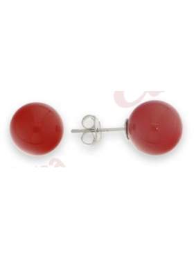 Σκουλαρίκια ασημένια επιπλατινωμένα με κόκκινη πέρλα