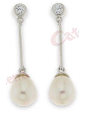 Σκουλαρίκια ασημένια επιπλατινωμένα με άσπρες πέτρες ζιργκόν λευκές πέρλες και κούμπωμα πεταλούδα 