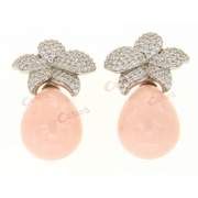 Σκουλαρίκια ασημένια επιλατινωμένα με άσπρες πέτρες ζιργκόν και ροζ πέρλες κούμπωμα πεταλούδα 