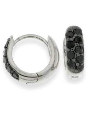 Σκουλαρίκια ασημένια επιπλατινωμένα με μαύρες πέτρες ζιργκόν σε σχέδιο κρίκο