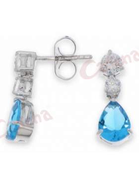 Ασημένια σκουλαρίκια επιπλατινωμένα στολισμένα με άσπρες πέτρες ζιργκόν και γαλάζια