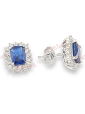 Σκουλαρίκια ασημένια επιπλατινώμενα με άσπρες πέτρες και μπλε