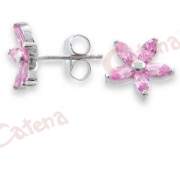 Ασημένια σκουλαρίκια επιπλατινωμένα με ροζ πέτρες ζιργκόν σε σχέδιο λουλούδι 