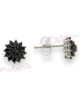 Σκουλαρίκια ασημένια επιπλατινωμένα με μαύρες πέτρες ζιργκόν