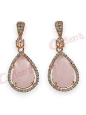 Σκουλαρίκι ασημένιο επιπλατινωμένο σε ρόζ επιχρύσωμα σε χρώμα άσπρες και ρόζ πέτρα ζιργκόν σχέδιο σταγόνα