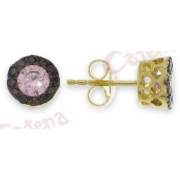 Ασημένια σκουλαρίκια επιπλατινωμένα στολισμένα με ροζ και μαύρες πέτρες ζιργκόν