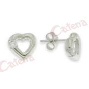 Σκουλαρίκια ασημένια επιπλατινωμένα στολισμένα με άσπρες πέτρες ζιργκόν σε σχέδιο καρδιά