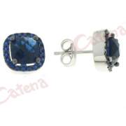 Σκουλαρίκια ασημένια επιπλατινωμένα με μπλε πέτρες ζιργκόν και μαύρο ρόδιο