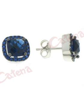Σκουλαρίκια ασημένια επιπλατινωμένα με μπλε πέτρες ζιργκόν και μαύρο ρόδιο