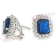Σκουλαρίκια ασημένια επιπλατινωμένα στολισμένα με άσπρες πέτρες ζιργκόν και μπλε