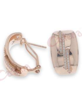 Σκουλαρίκια ασημένια με ροζ επιχρύσωμα και άσπρες πέτρες ζιργκόν 