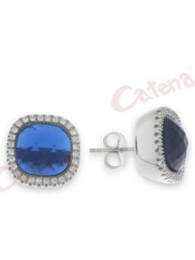 Σκουλαρίκια ασημένια επιπλατινωμένα με άσπρες πέτρες ζιργκόν και μπλε