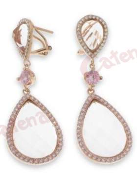 Σκουλαρίκια ασημένια επιπλατινωμένα στολισμένα με ροζ πέτρες
