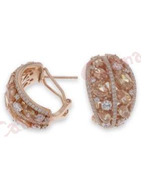 Σκουλαρίκια ασημένια με ροζ επιχρύσωμα έχει άσπρες πέτρες ζιργκόν και σαμπανιζέ
