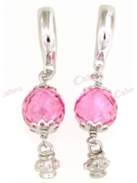 Σκουλαρίκια ασημένια επιπλατινωμένα με ροζ πέτρα