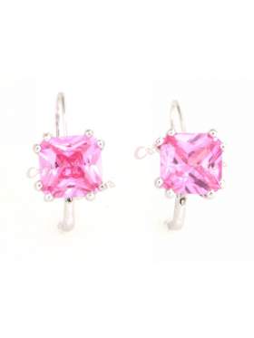 Σκουλαρίκια ασημένια επιπλατινωμένα με ροζ πέτρα 
