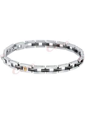 Ανδρικό βραχιόλι MASERATI CERAMIC JM422ATZ16 από ανοξείδωτο ατσάλι με κεραμικά στοιχεία, μαύρου και ασημένιου χρώματος με επίχρυσο λογότυπο(22cm).