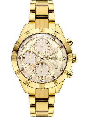 BREEZE Influentia Crystals Dual Time Gold Stainless Steel Bracelet
