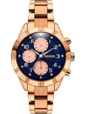 BREEZE Influentia Crystals Dual Time Rose Gold Stainless Steel Bracelet