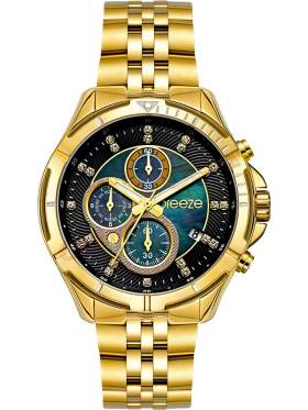 BREEZE Empressa Crystals Chronograph Gold Stainless Steel Bracelet.212191.6