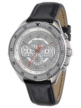 MASERATI Stile Multifuction Black Leather Strap R8851101004