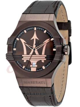 Ρολόι χειρός με δερμάτινο λουράκι MASERATI Potenza Brown Leather Strap