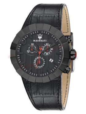 MASERATI Tridente All Black Leather Strap R8871603001