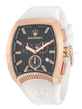 MASERATI Calandra Rose Gold Chronograph White Rubber Strap R8871605001