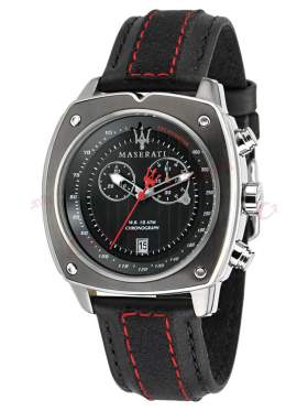 MASERATI Chronograph Black Leather Strap R8871606001