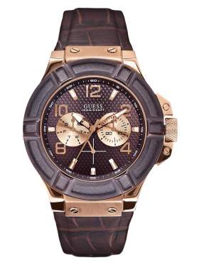 GUESS Men RoseGold Case Brown Leather Strap W0040G3