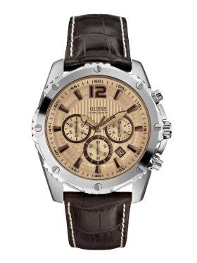 GUESS Men Chrono Brown Dial and Leather Strap W0166G2