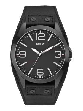 GUESS Black Leather Strap Black Dial W0181G2