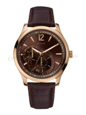 GUESS Rose Gold Case Brown Leather Strap W95086G1