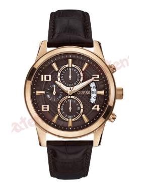 GUESS Exec Chronograph Brown Leather Strap   W0076G4 