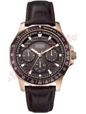 GUESS Rose Gold Brown Leather Strap   W0387G3 